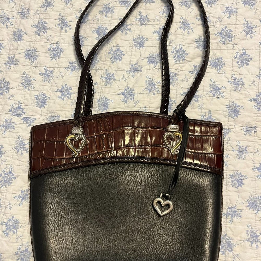 Brighton handbag 251426 black with brown trim and heart shaped accents